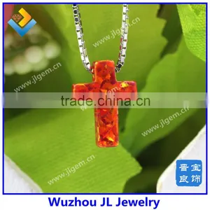 High Quality 925 Sterling Silver Synthetic Red Color Cross Opal Gemstone Necklace Jewelry thumbnail-4
