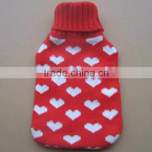Customized Hot Sale Cheap White Hearts Knitted Hot Water Bottle Cover thumbnail-1