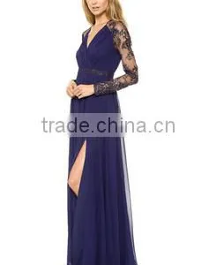Women's Lovely Blue V-Neck Solid Chiffon thumbnail-2