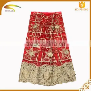 Chantilly Red Colour New Fashion Embroidery Designs Lace Fabric Wholesale Dresses and Clothes Fabric thumbnail-3