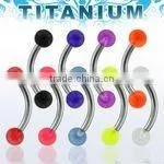 Titanium G23 Banana Eyebrow Ring - 16g, 5/16", With 3mm Acrylic UV Balls thumbnail-1