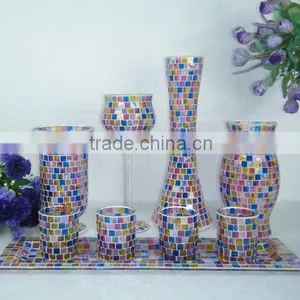 Xmas Red Glass Mosaic Candle Holder Sets thumbnail-1