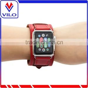 Genuine Leather Cuff Bracelet Smart Watch Band Replacement With Adapter Metal Clasp for Apple Watch IWatch All Models thumbnail-6