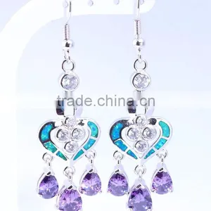 925 Sterling Silver Dream Catcher Blue Opal Amethyst Dangle Earrings thumbnail-1