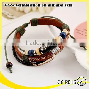 Bead Cow Bone Leather Cord Bracelet, Mens Leather Beaded Bracelet thumbnail-1