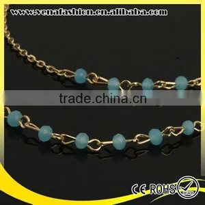 Blue Crystal Beads Simple Sexy Gold Plated Necklace thumbnail-5