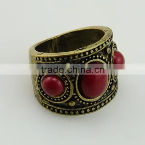 Fashion Nail Indian Style Wide Anti Brass Red Resin Gold Ring thumbnail-3