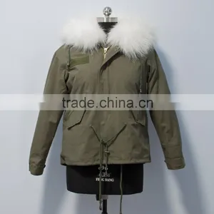 Women Casual Bomber Jacket With Raccoon Fur Hooded Parka for Lady thumbnail-1