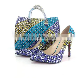 2016 Top Fashion Ankara Fabric African Wax Shoes And Bags Ladies Shoes and Matching Bags African Shoes and Bag Set thumbnail-4