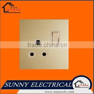 British Style Brushed Aluminum Golden 15A Switched Socket thumbnail-1