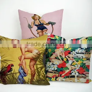 "Modern Lady" Style Printed Weave Pillow Cover For Cafe/Bar Decorative thumbnail-2