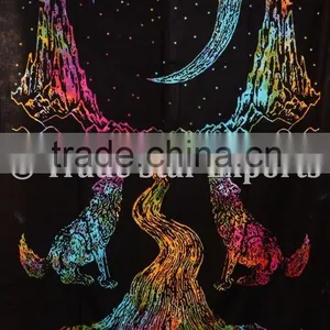 Twin Size Tie Dye Wolf Howling at Moon Wall Art Cotton Boho Wall Hanging Tapestry thumbnail-4