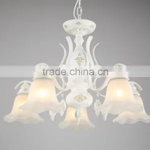 Glass Pendant Lamp Metal Body In White Powder Coating With Five Glass Lampshades Pendant Light Droplight thumbnail-1