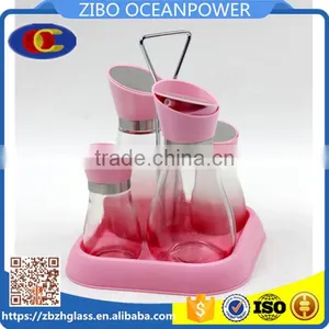 Glass Oil Vinegar Bottle Spice Jar Jar Set With Plastic Stand thumbnail-1