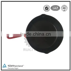 Red Enamel Surface Round Cast Iron Skillet With Handle thumbnail-1