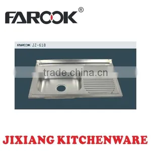 JZ-618 80*50cm Single Bowl Stainless Steel Sink With Drainboard thumbnail-1