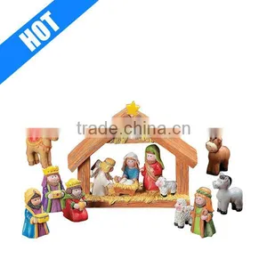 9 Pieces Christmas Handmade Painted Poly Resin Nativity Scene for Sale thumbnail-1