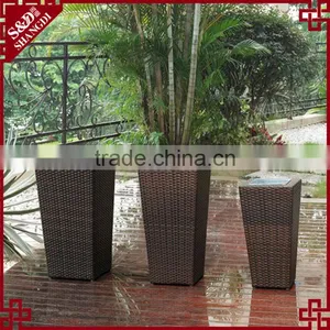 Tall Square Shape Garden Patio Plastic Wicker Plant Flower Pots thumbnail-1
