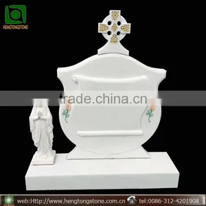 White Marble Grave Headstone With Virgin Mary Statue thumbnail-1