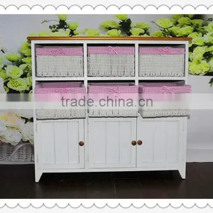Antique White Wooden Cabinet With Willow Drawers for Home Decoration thumbnail-3