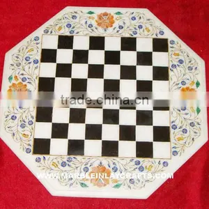 Antique Marble Inlay Chess Design Table Top thumbnail-1