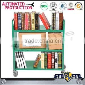Library Double Sided Book Trolley Mobile Steel Book Cart For Sale thumbnail-3