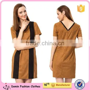 2015 New Fashion Short Sleeve V Neck Vertical Stripe Shift Dresses thumbnail-1