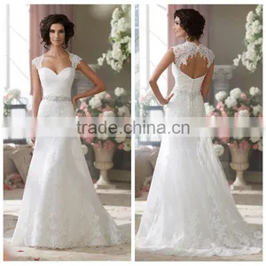 Sexy Corset Cap Sleeve Back See-through Lace Wedding Dress thumbnail-1