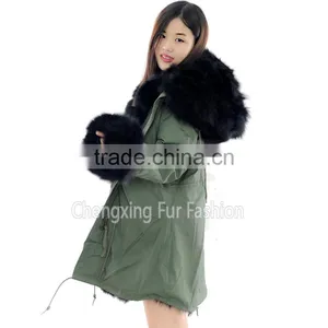CX-G-P-02 Wholesale Winter Real Fox Fur Jacket / Army Green Fur Parka Coat With Real Fur Collar thumbnail-4