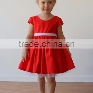 Girls Xmas Red Dress 100% Cotton Short Sleeve Twril Party Dress For Christmas thumbnail-4