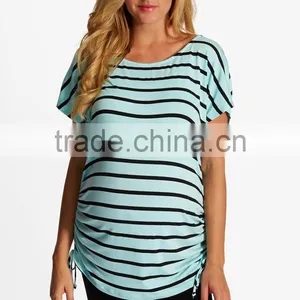Fashion Ruched Sides Classic Striped Cap Sleeve Maternity Clothes 2016 thumbnail-2