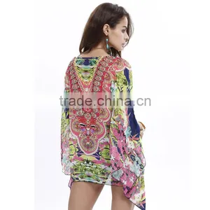 2016 Chiffon Bat Style Sleeve Sex Girls And Women Beach Dress Patterns Free thumbnail-3