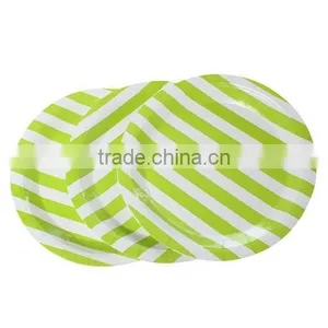 Green Stripe Pattern Round Paper Food Plates 23.0cm thumbnail-1