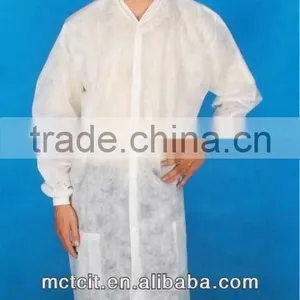 Surgical Disposable White Lab Clothes/work Clothes With Knitted Collar & Cuff & Pockets thumbnail-1