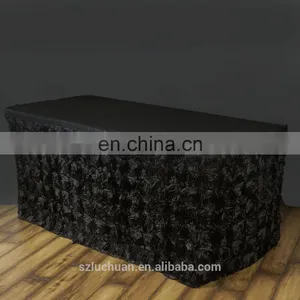Most New Design Black Satin Rosette Wedding Table Skirt thumbnail-1