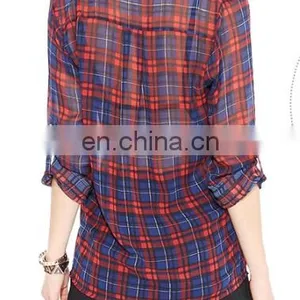 Top Grade Women Casual Blouse Designs/plaid Shirt thumbnail-4