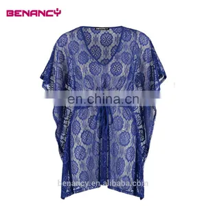 Fancy Flower Short Cover Up Bikini Lace V Neck Kaftan thumbnail-5