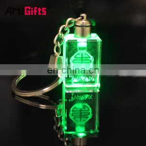 Custom Lucky Laser Engraving Glass Bottle Photo Crystal Led Light Keychain With Charms thumbnail-1
