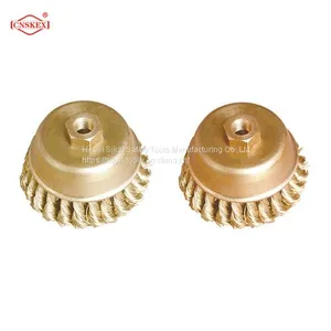 Non Sparking Safety Tools Wooden Handle Brass Wire Cup Brush thumbnail-1