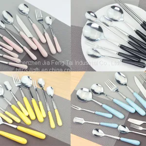 Ceramic Handle Stainless Steel Cake, Knife, Fork and Spoon Tableware Set thumbnail-1