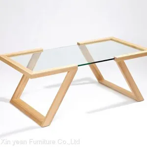 Living Room Modern Rectangle Wooden +Glass Coffee Table thumbnail-2