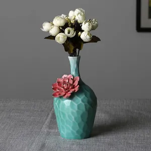 Creative Unique European Style Green Red Ceramic Flower Vase Decor Art For Showroom Study Hotel thumbnail-3