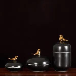 American Nordic Simple Gild Bird Hand Made Blue Black Ceramic Vase For Living Room thumbnail-2