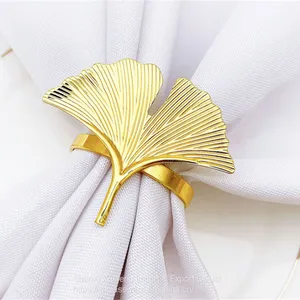 Ginkgo Leaf Plant Metal Napkin Rings Gold Table Cloth Napkin Buckle Holders thumbnail-1