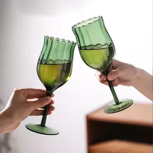 Wholesale Customized High Quality Fancy Unique Color Vintage Wine Glasses Set Crystal Goblet thumbnail-1