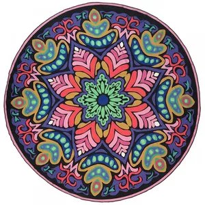 Printing Round Beach Towel Blanket - Oversized Colorful Mandala Bohemian Circular Tapestry for Beach, Picnic, Yoga, Pool, and Travel thumbnail-1