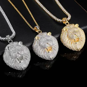 Fashion Animal Lions Men Pendant Necklaces Unisex Hip-hop Copper Cubic Zirconia With Charm Rope Chains thumbnail-2