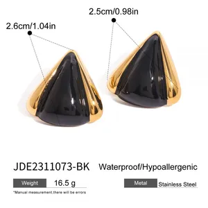 Vintage Stainless Steel Black Stone Stud Earrings Gold Plated Geometric Pearl Earrings Set Women Fashion Jewelry thumbnail-2