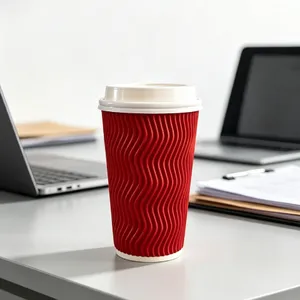Biodegradable Custom Logo Double Ripple Wall Hot Coffee Paper Cup With Lid thumbnail-4