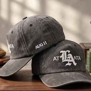 Custom Made Hat OEM Service Vintage Washed Cotton Gothic Monogram Embroidery Unstructured Dad Cap thumbnail-3
